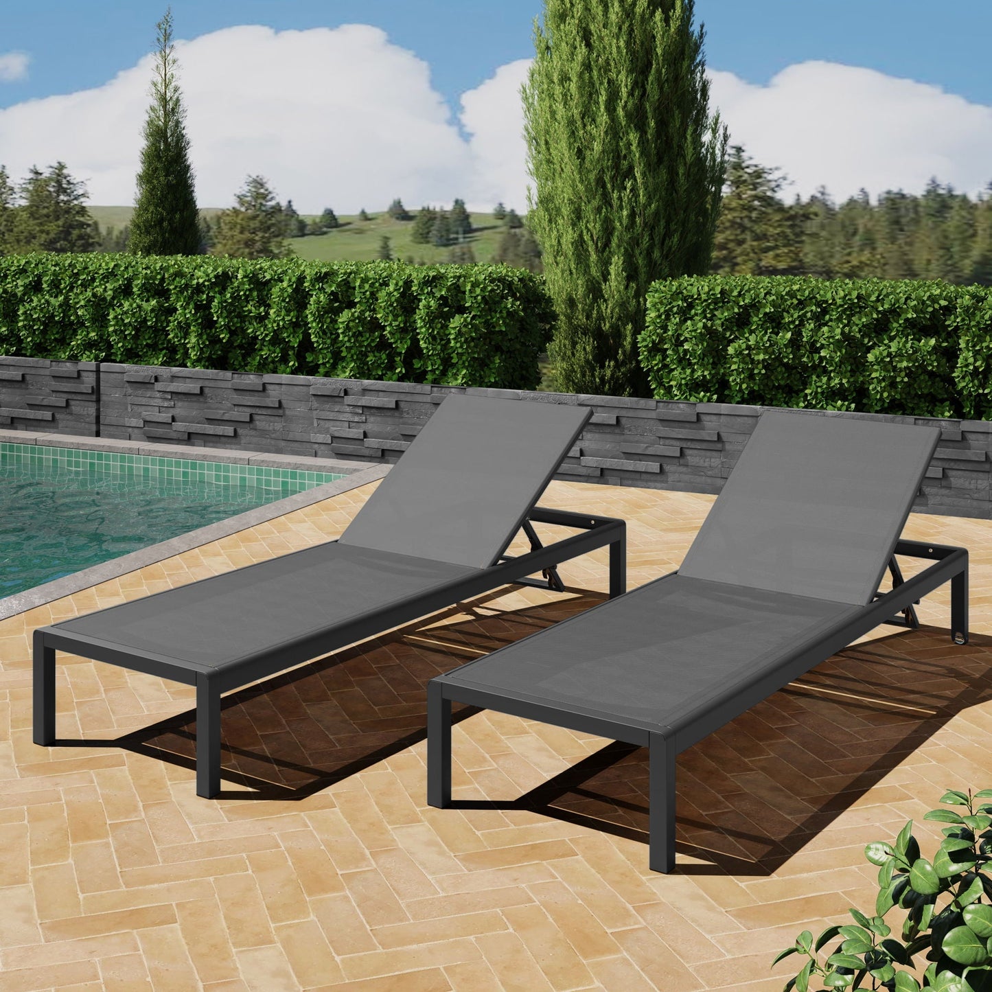 Outdoor Patio Chaise Lounge with 5 Reclining Positions