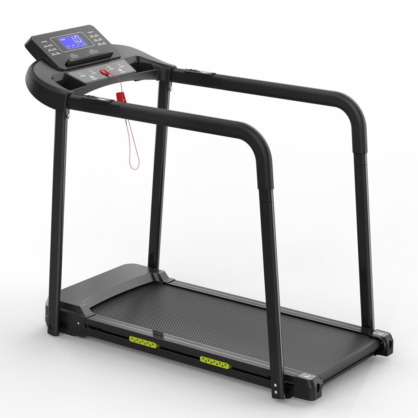 Walking Pad Treadmill With Foldable Design, Large LED Display, Stable Handrails - Black