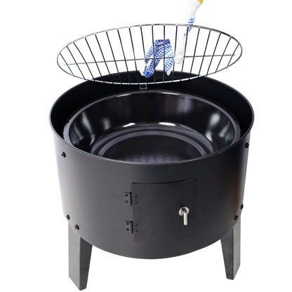 Portable Charcoal Smoker Grill For Outdoor Cooking - Black