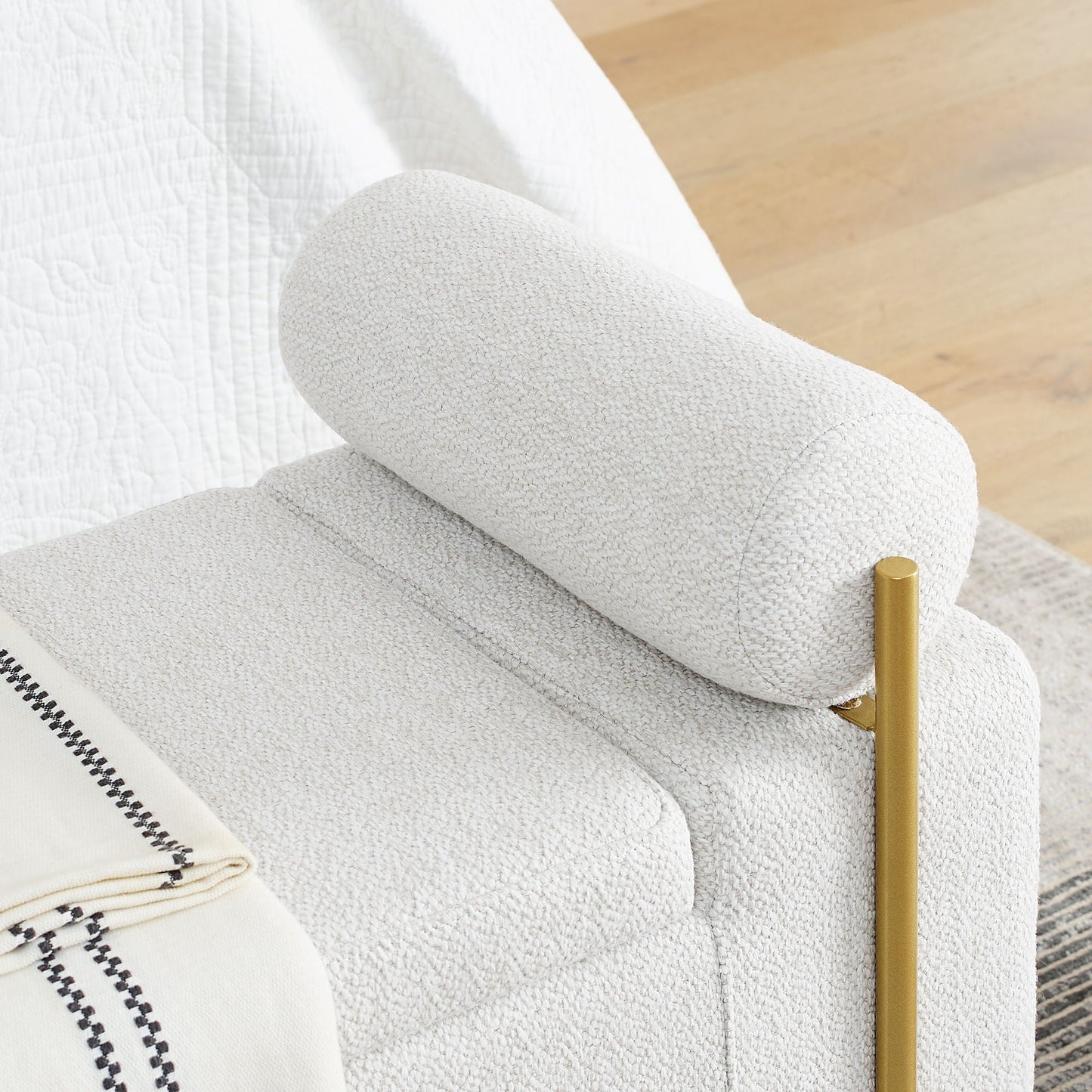 Elegant Upholstered Storage Bench With Cylindrical Arms And Iron Legs,