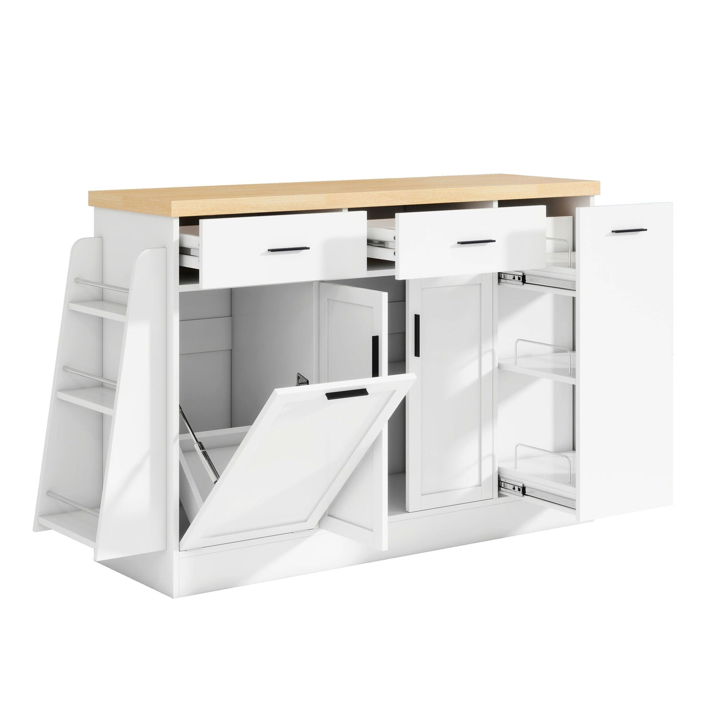 Kitchen Sideboard With Sliding Door Cabinet, 3 Tier Spice Rack