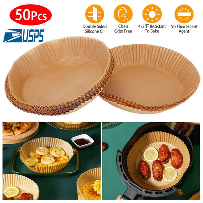 50Pcs Disposable Air Fryer Paper Liner Waterproof Non-Stick Oil-proof Parchment Paper Cooking Baking Paper  6.29in