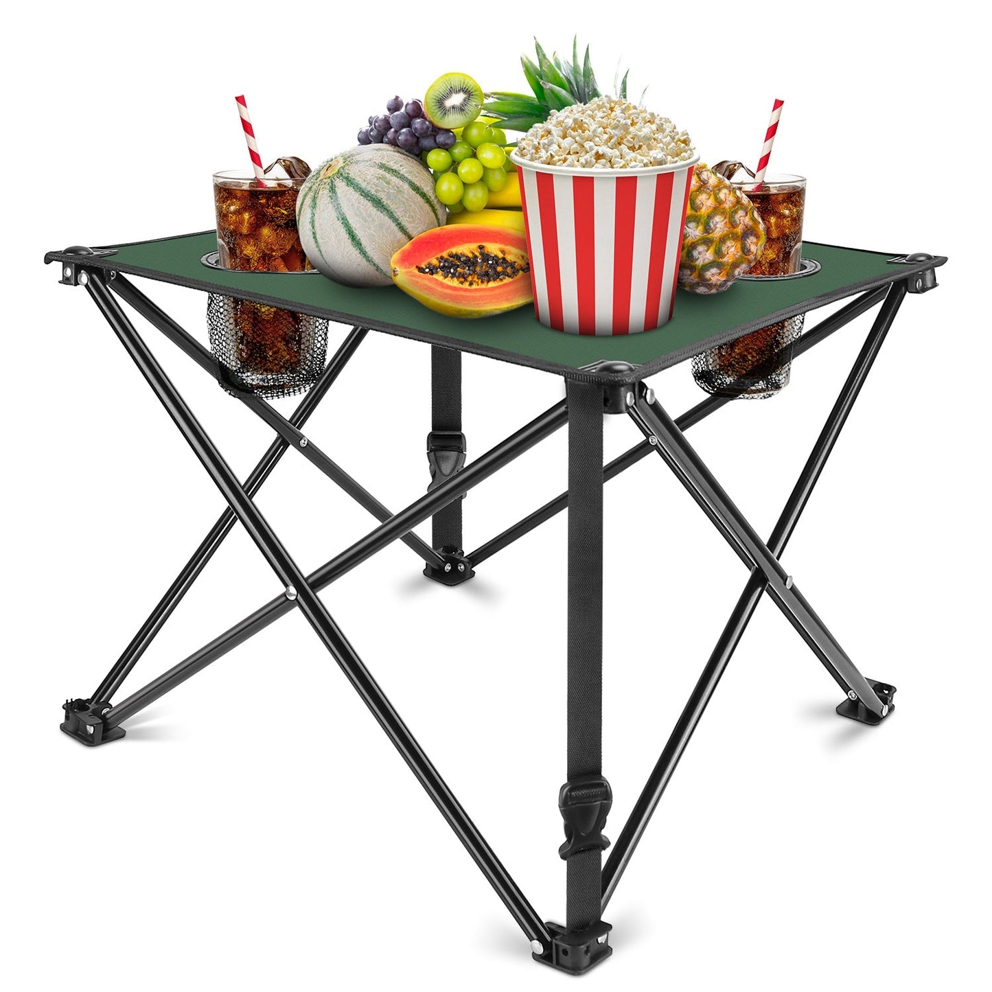 2Pcs Foldable Camping Table Portable Picnic Table Lightweight Travel Desk with 2 Cup Holders/Table Carrying Bag