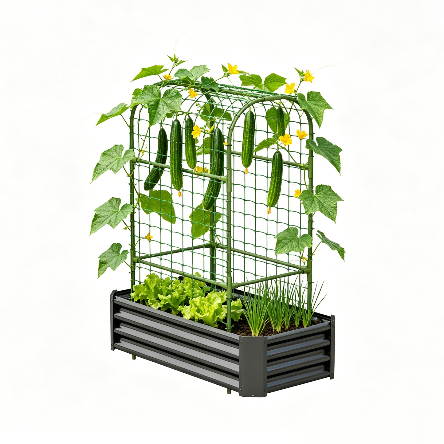 2-in-1 Raised Garden Bed with Trellis - 4x2x1 Ft Outdoor Planter