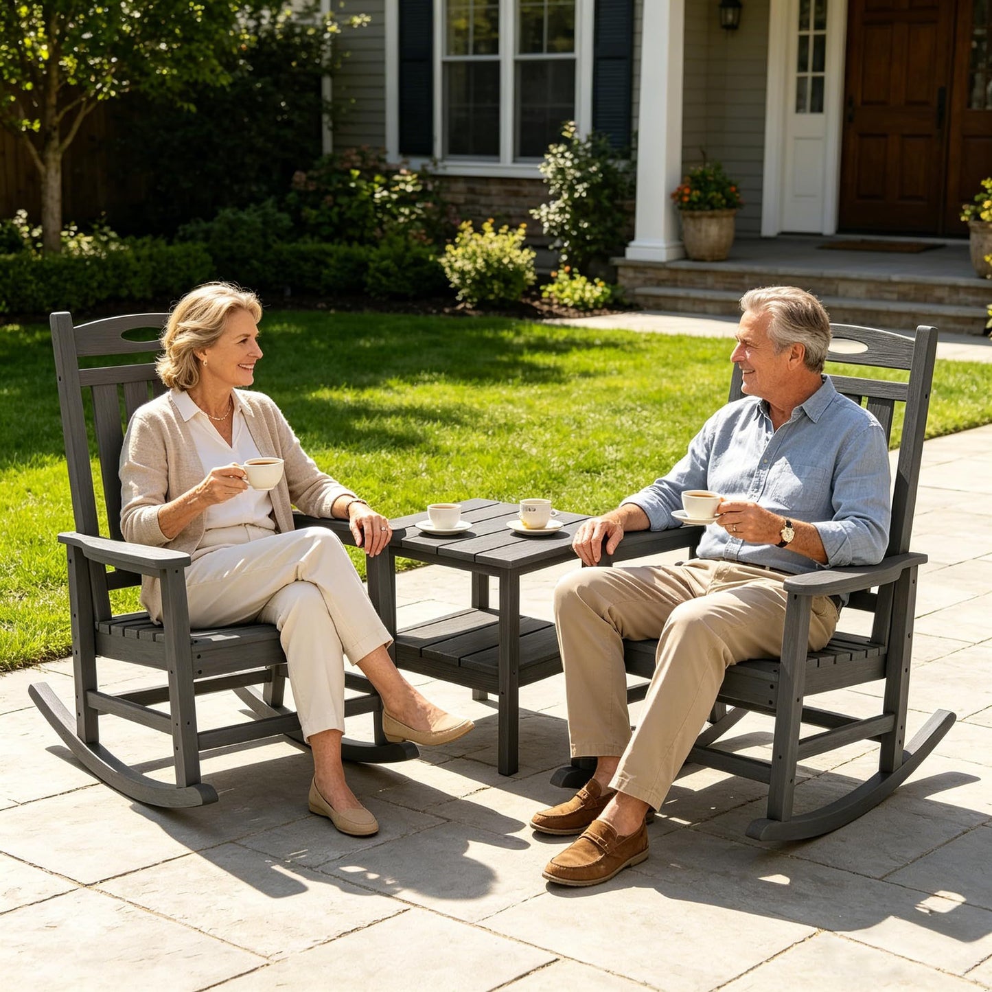Outdoor Rocking Chair Set of 2, HDPE Patio Rocking Chair for Adults, Oversized Outdoor Rocker for Porch Garden Lawn,Grey