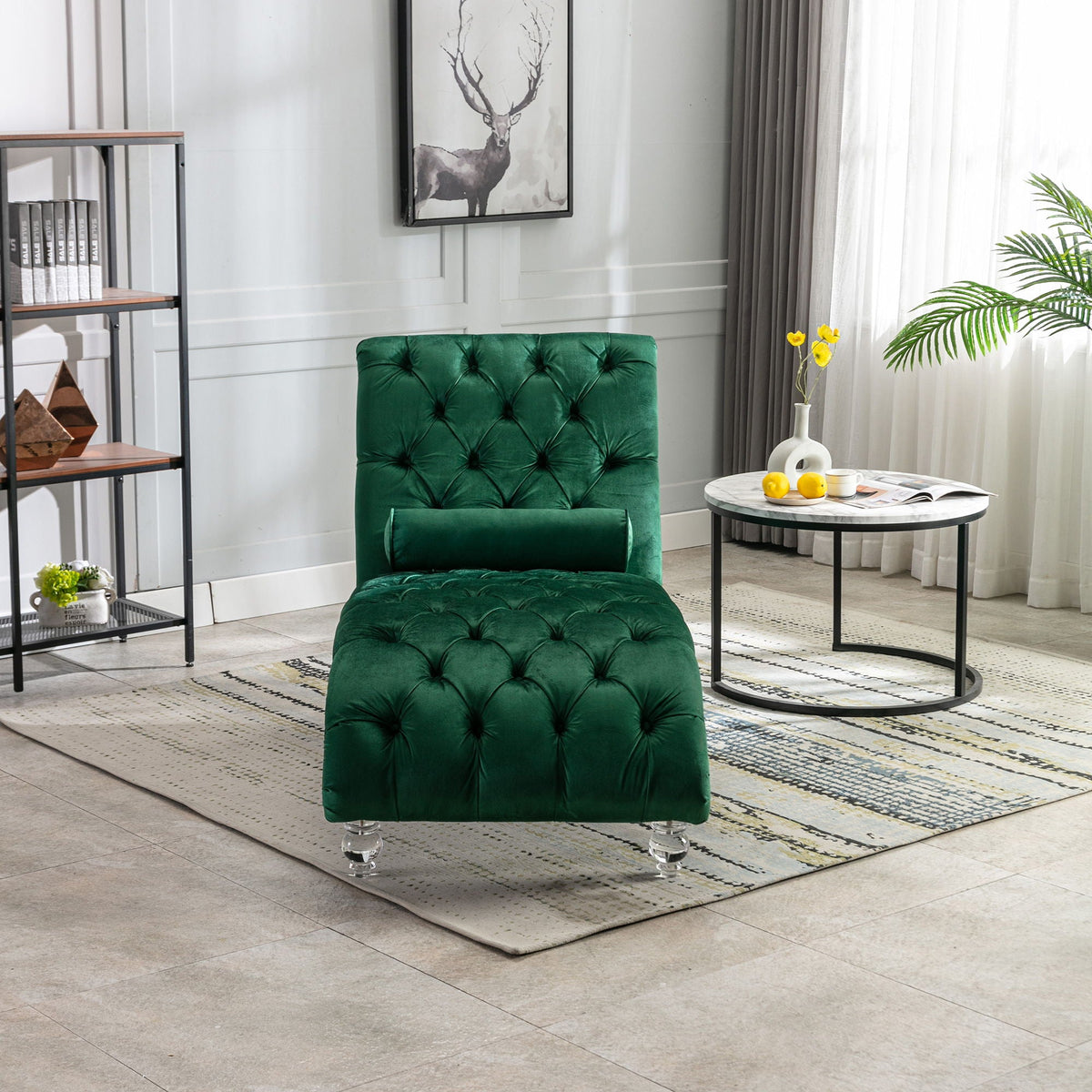 Chaise Lounge Indoor, Button Tufted Upholstered Chaise Lounge Chair With Pillow