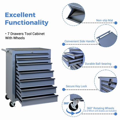 Rolling Metal Tool Chest with 7 Drawers, 20" Steel Cabinet