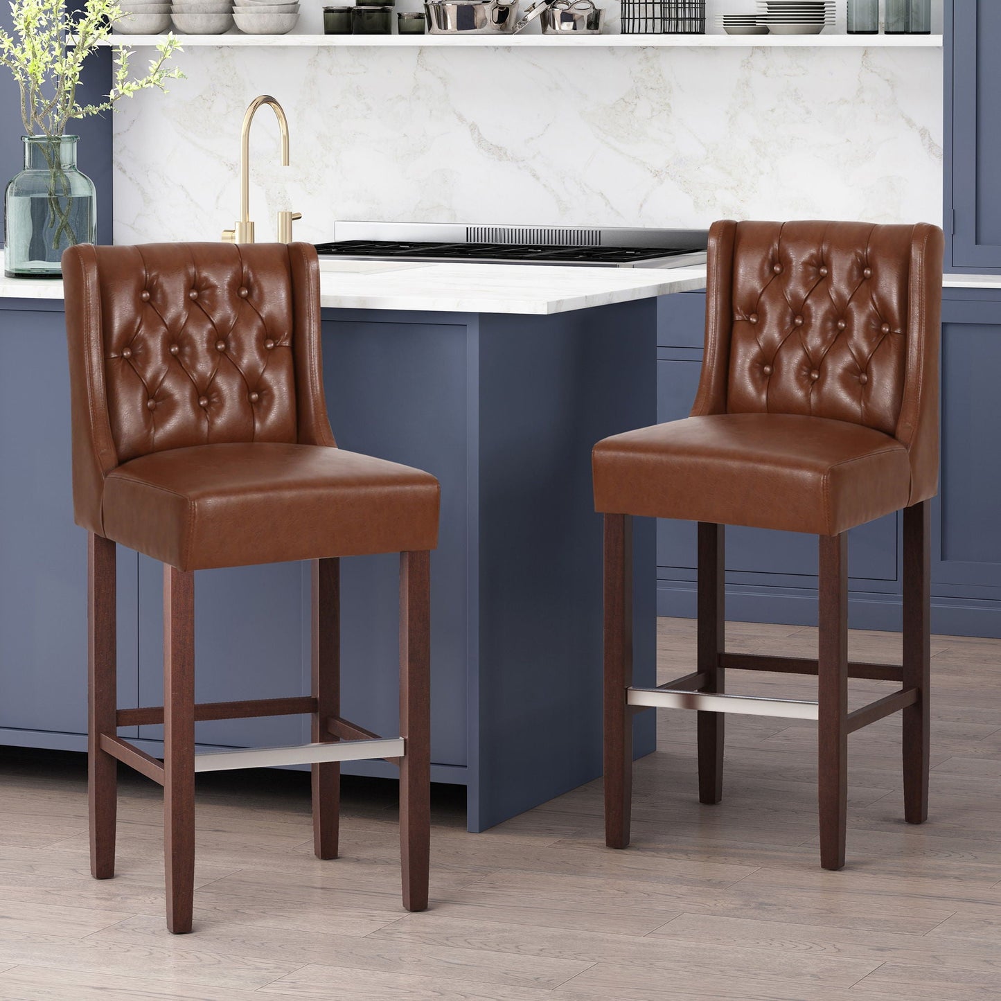 Solstara Upholstered Dining Barstool with Button Tufted and Wing Back