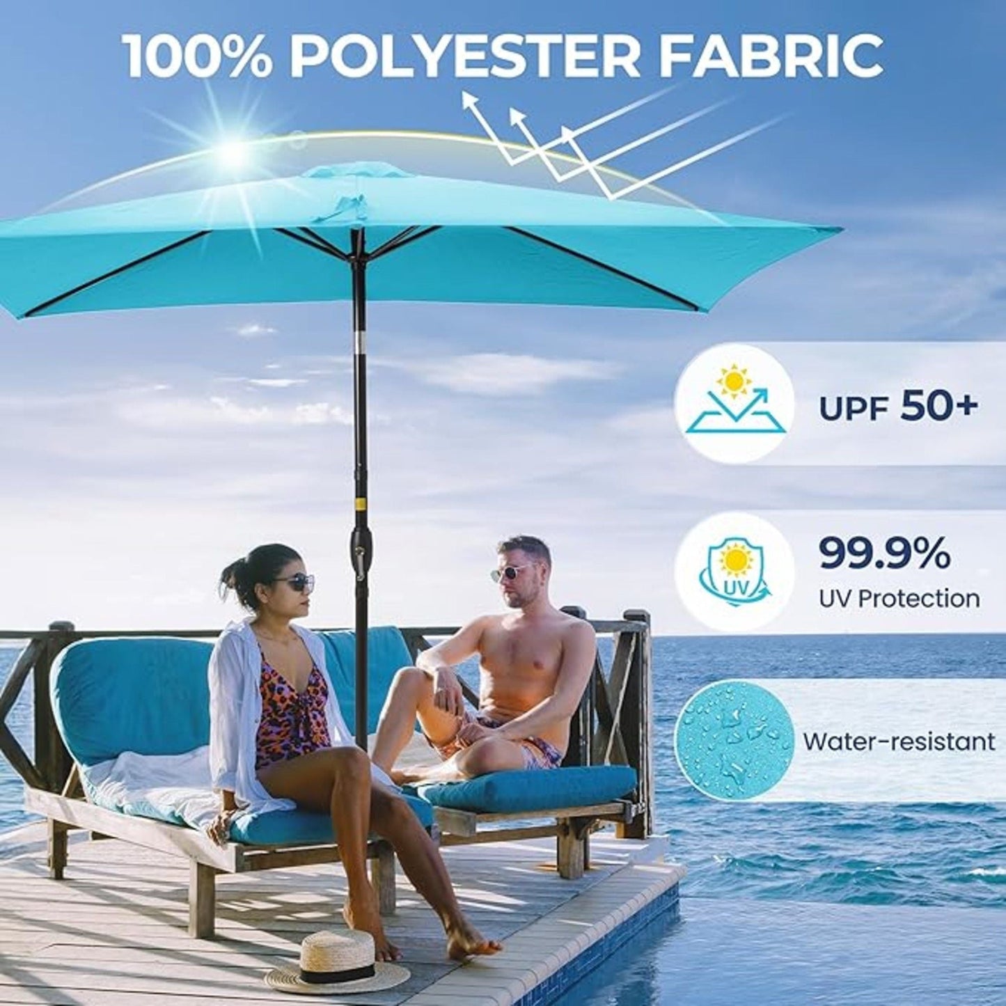 Rectangular Patio Umbrella With Crank Tilt, Polyester UV-Resistant Canopy