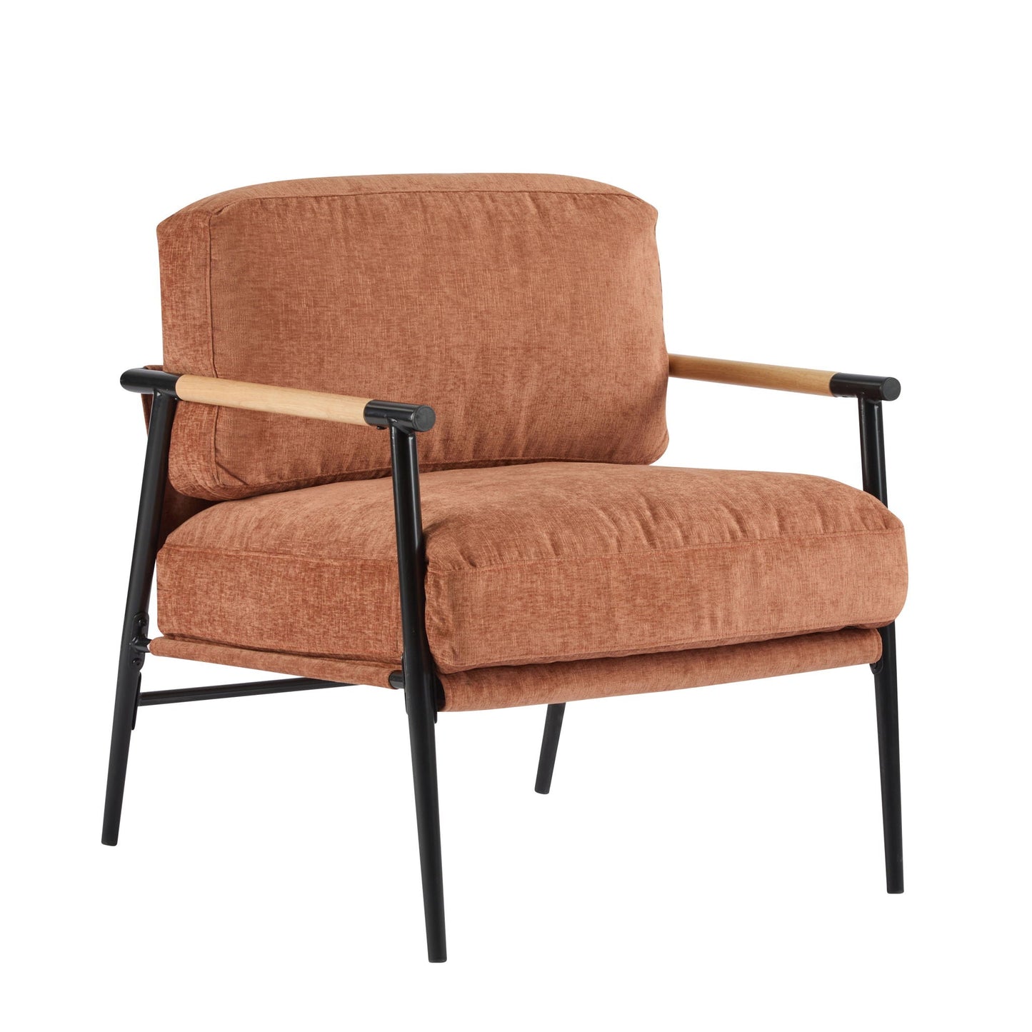 Modern Accent Chair With Plush Cushions and Wooden Armrests
