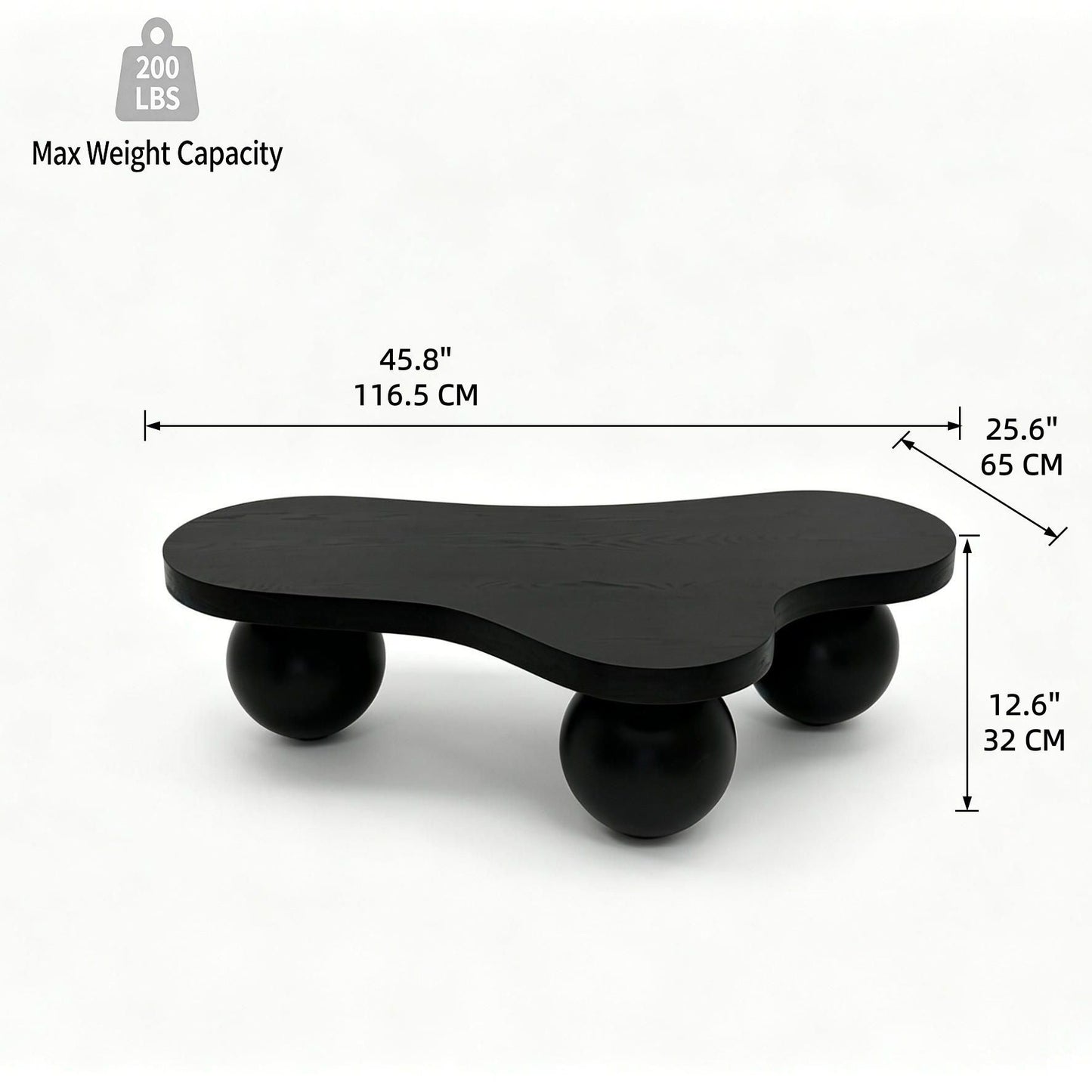Cloud Shaped Coffee Table & 3 Ball Legs For Living Room - Black