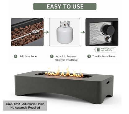 56" Propane Fire Pit Table, Rectangular Outdoor Gas Fire Pit