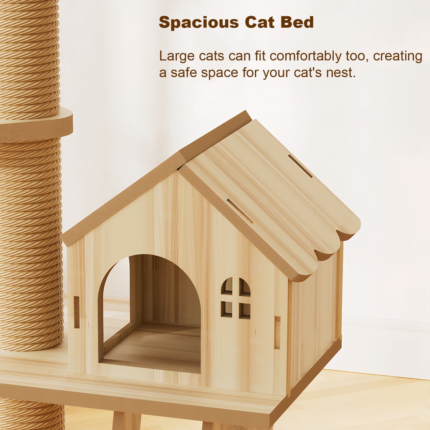 Floor to Ceiling Cat Tree with Adjustable Height and Condo Cave Bed