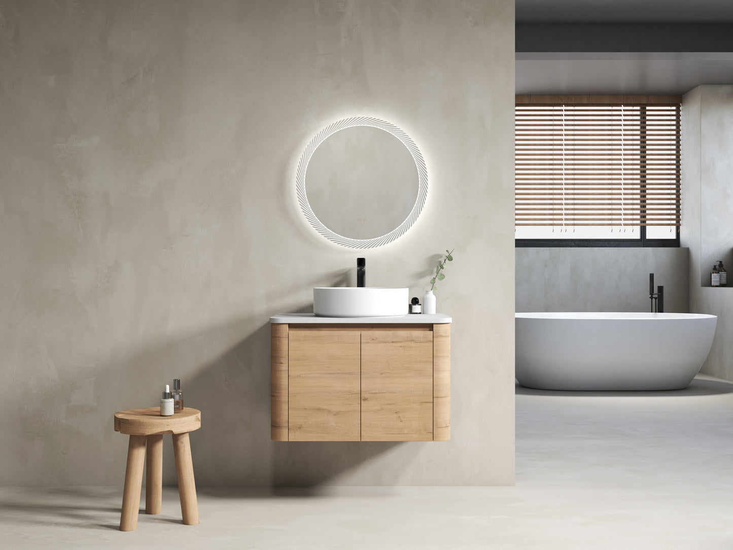 30" Wall-Mounted Bathroom Vanity With Ceramic Art Sink & 2 Soft-Close Doors