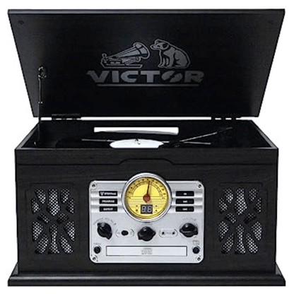 Victor State 7-in-1 Wood Music Center Graphite - Refurbished
