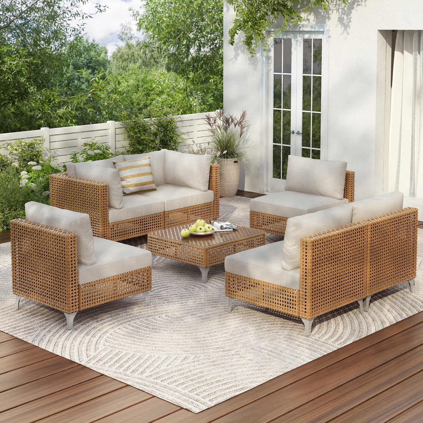 K&K 7-Piece Wicker Patio Furniture Set