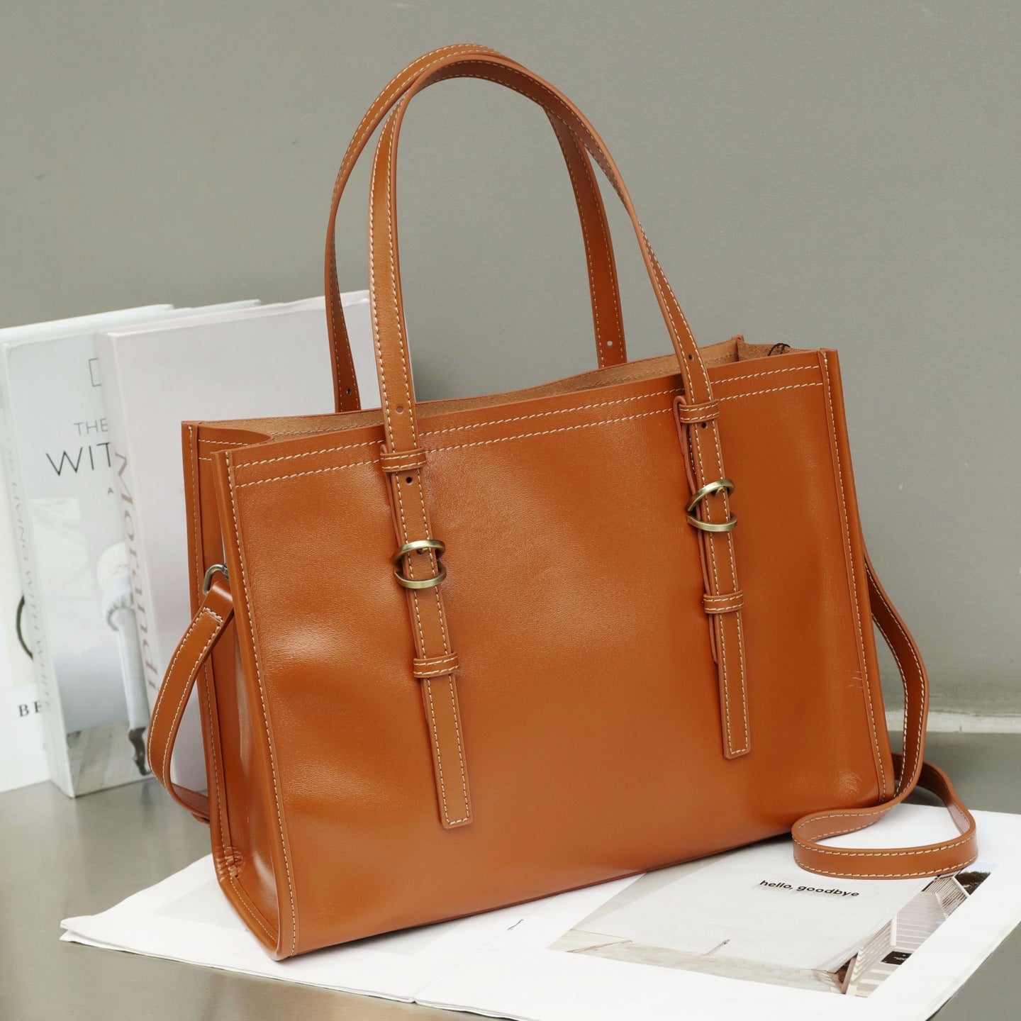 New Genuine Leather Women's Bag, Top-grain Cowhide Shopping Bag, Luxury Feel, Commuter Handbag, Single Shoulder And Crossbody Bag
