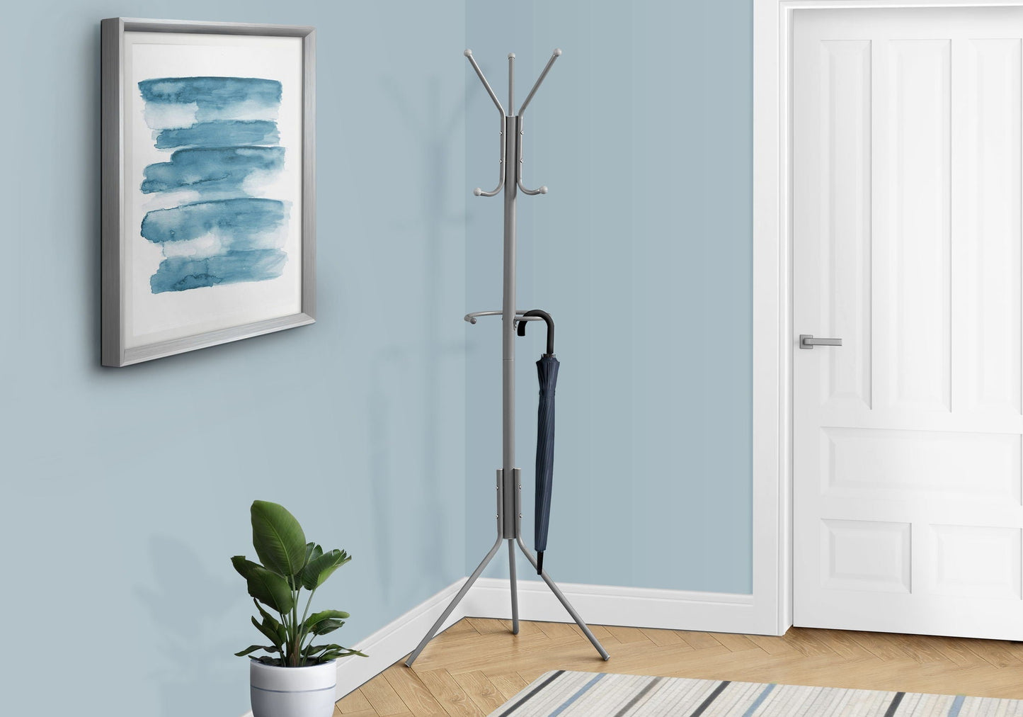 Freestanding Coat Rack with 6 Hooks and Hanging Bar
