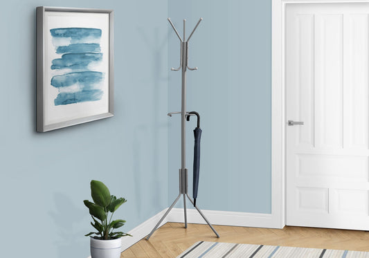 Freestanding Coat Rack with 6 Hooks and Hanging Bar