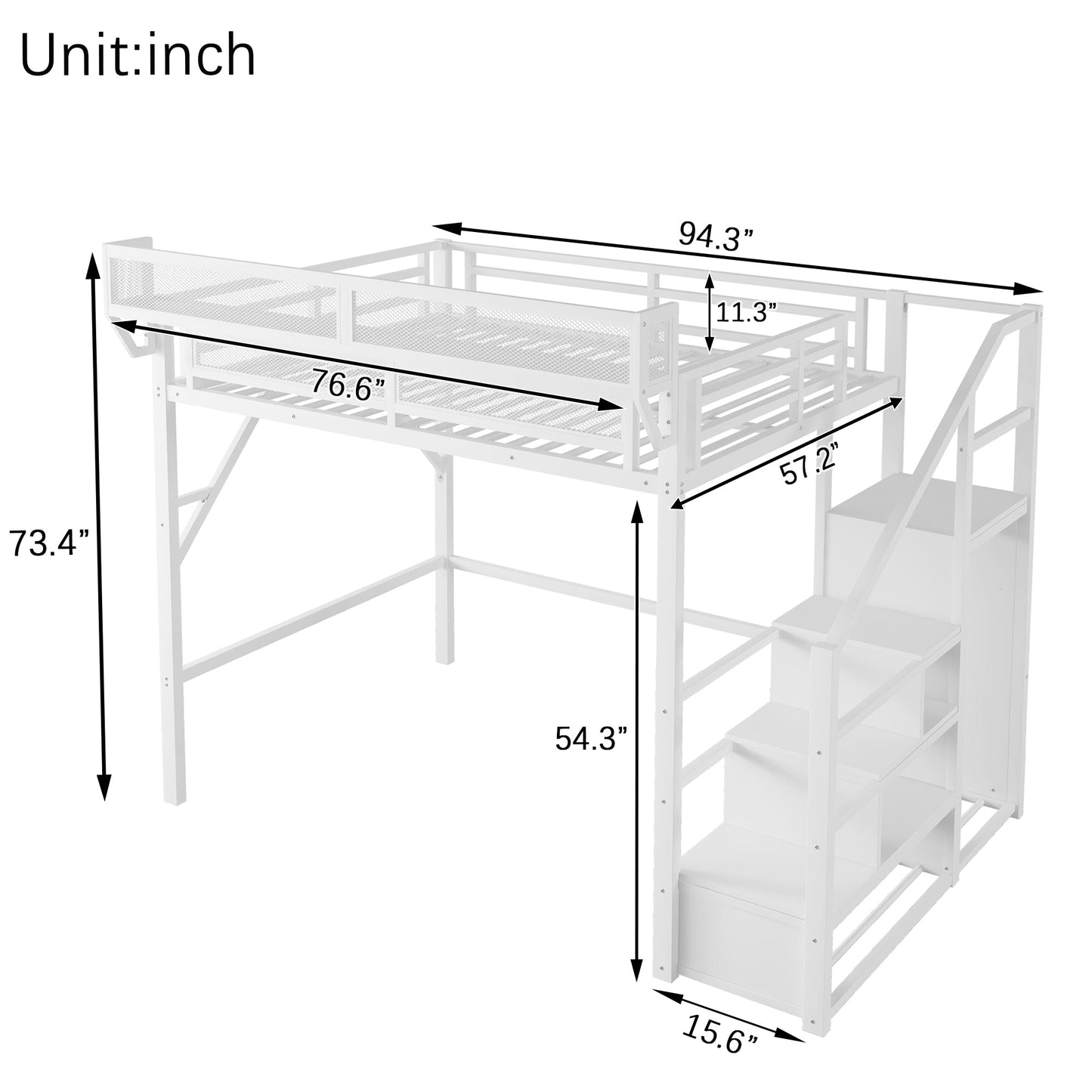 Full Size Loft Bed with Stairs and Storage Shelves