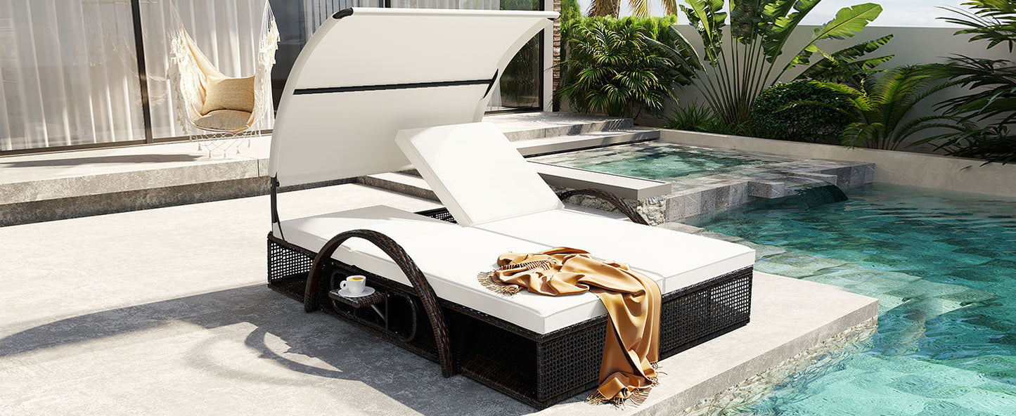 U_STYLE Outdoor Steel Frame Sun Lounger with Adjustable Backrest