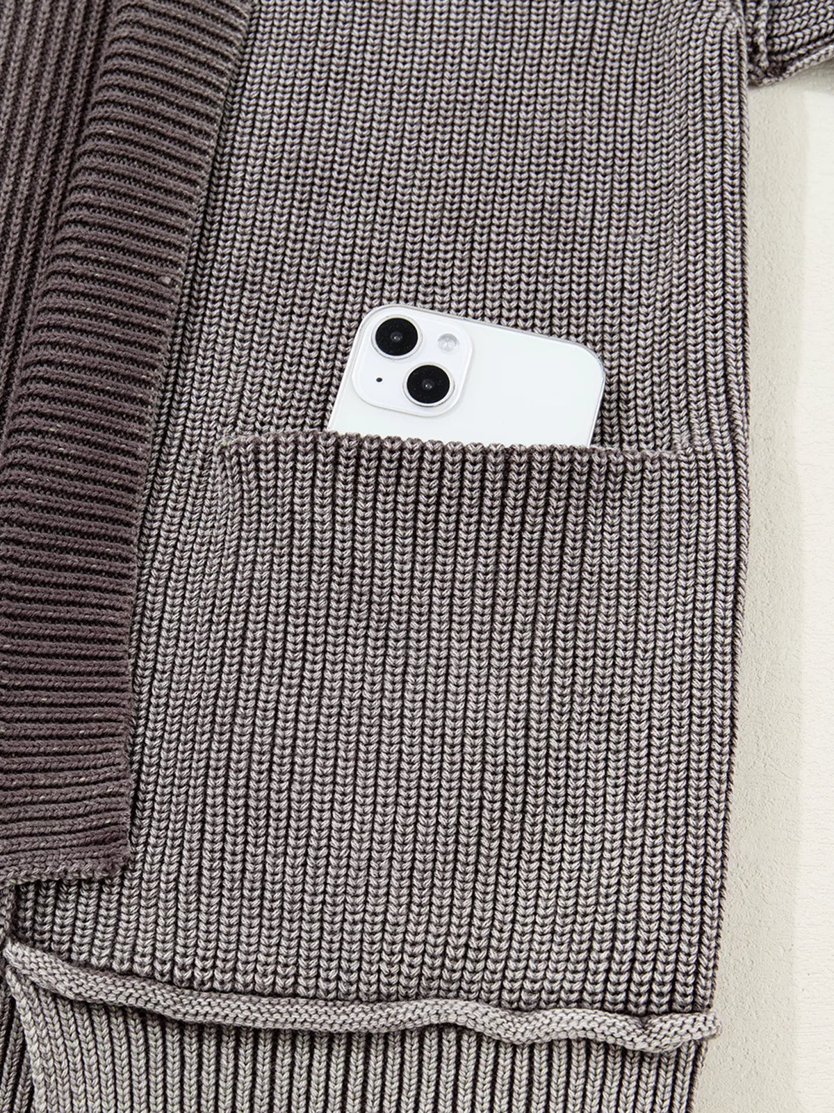 Mineral Wash Exposed Seam Patchwork Knit Open Sweater Cardigan