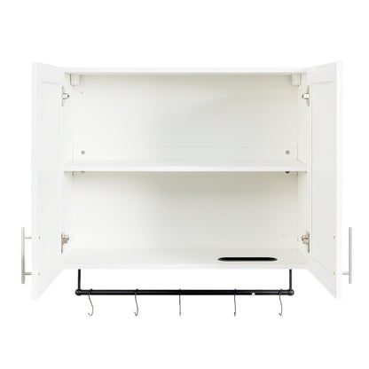 Bathroom Wall Cabinet with Adjustable Shelf, Towel Bar, and 5 Hooks