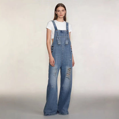 Women's Retro Loose-Fit Wide-Leg Denim Overalls