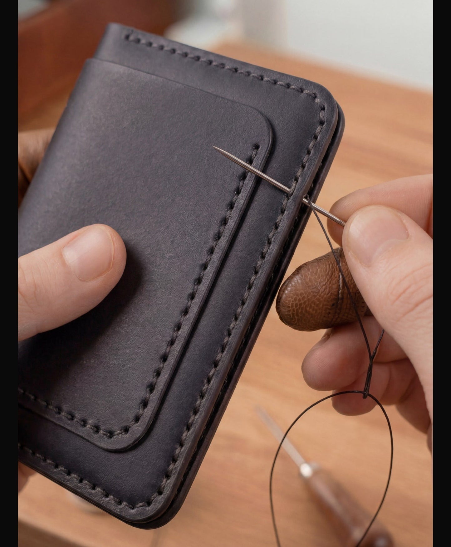 Handmade Men's Wallet With Card Slots And Passport Holder Made Of Top-grain Cowhide.