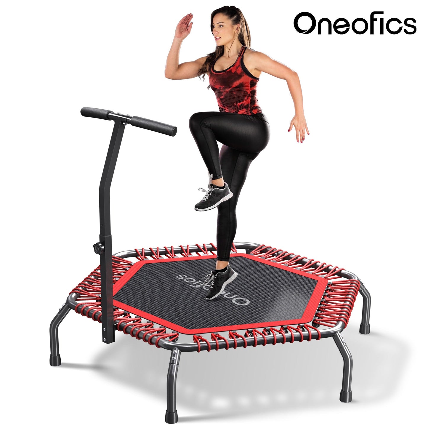 Oneofics 48”Trampoline, Foldable Fitness trampoline for Adults and Kids, Exercise Workout Rebounder Trampoline with Adjustable Handle, Max Load 550lbs