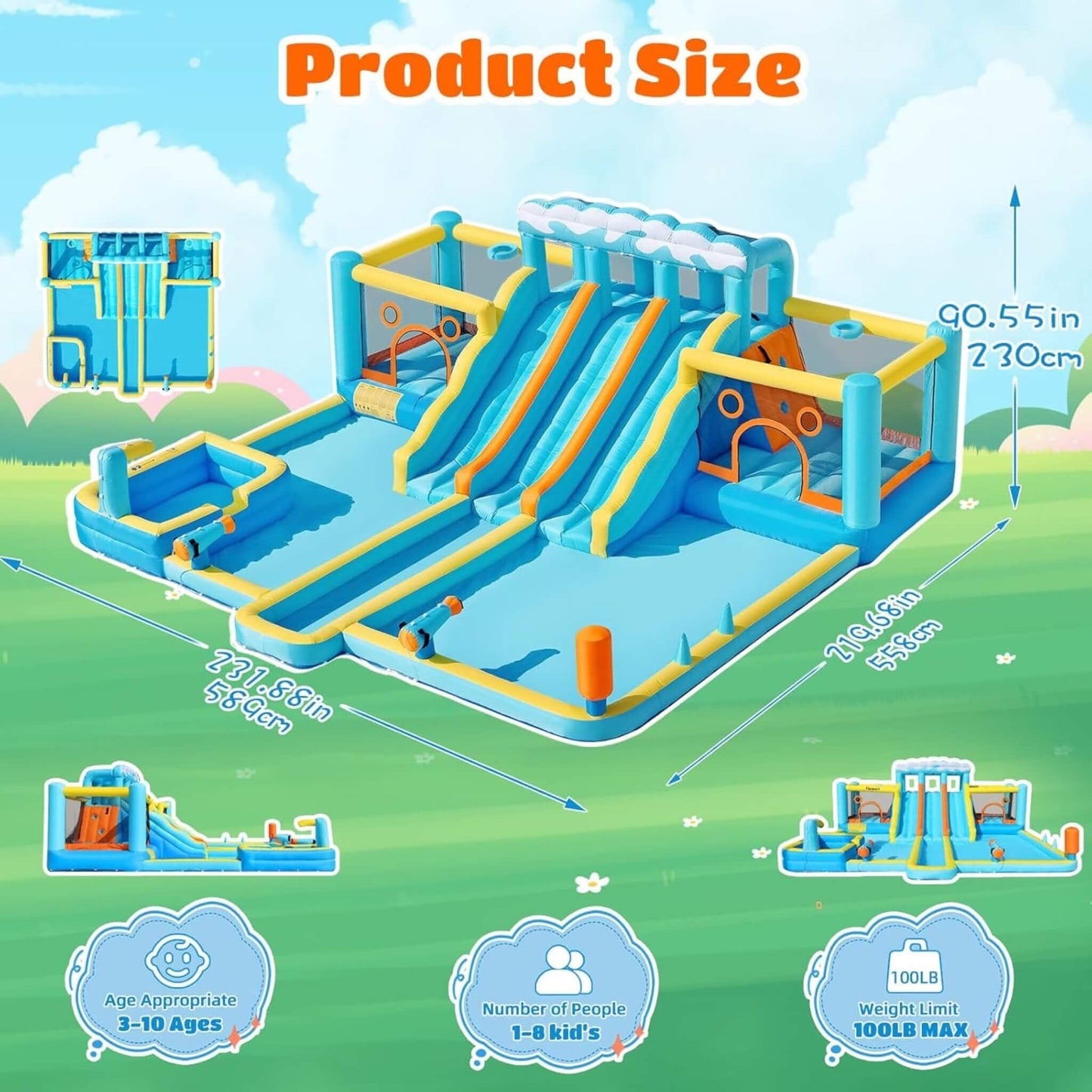 10-in-1 Inflatable Water Slide Bounce House With Blower (SAK26370)