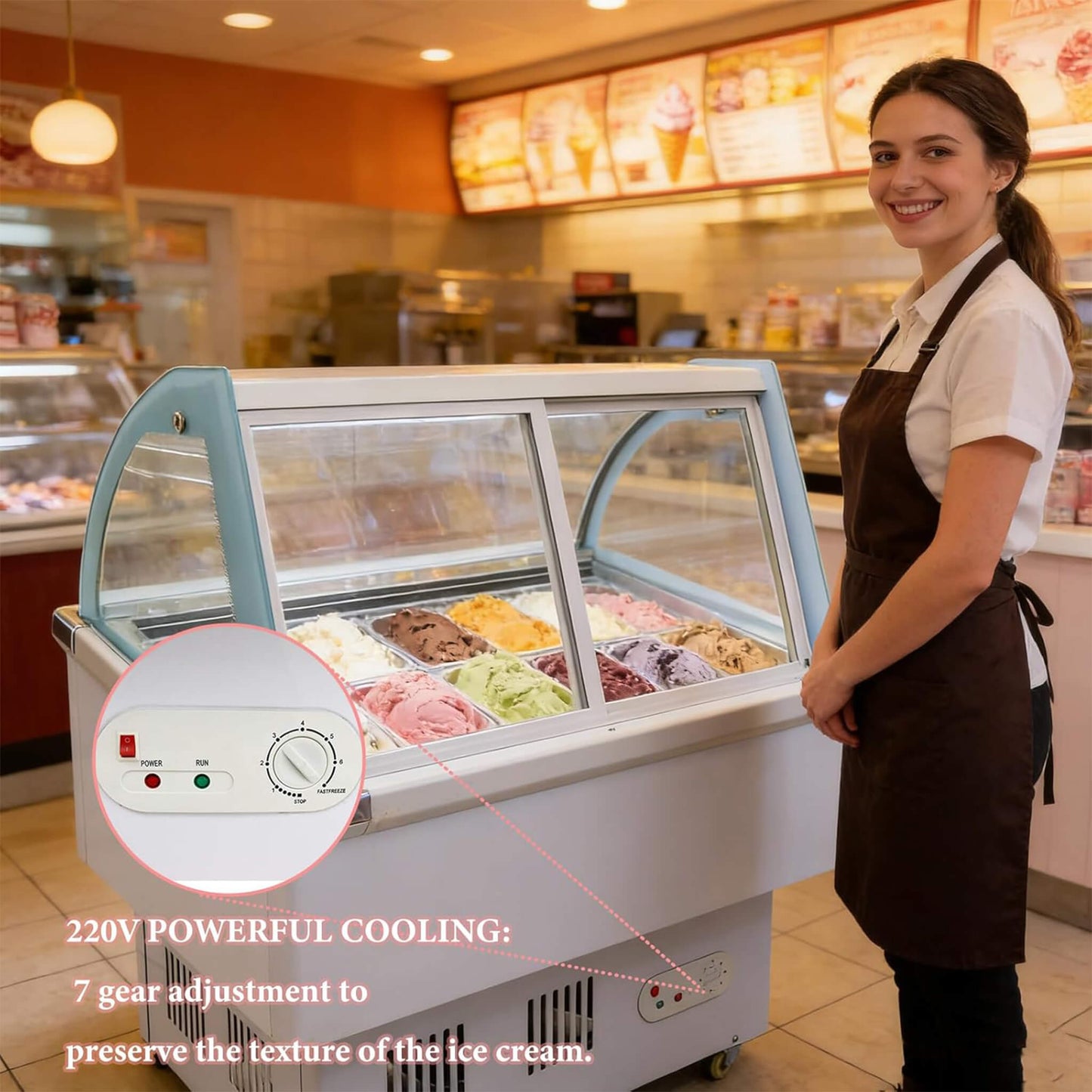 10-Pan 220V Commercial Gelato Display Freezer With LED Lighting (SAK59302)