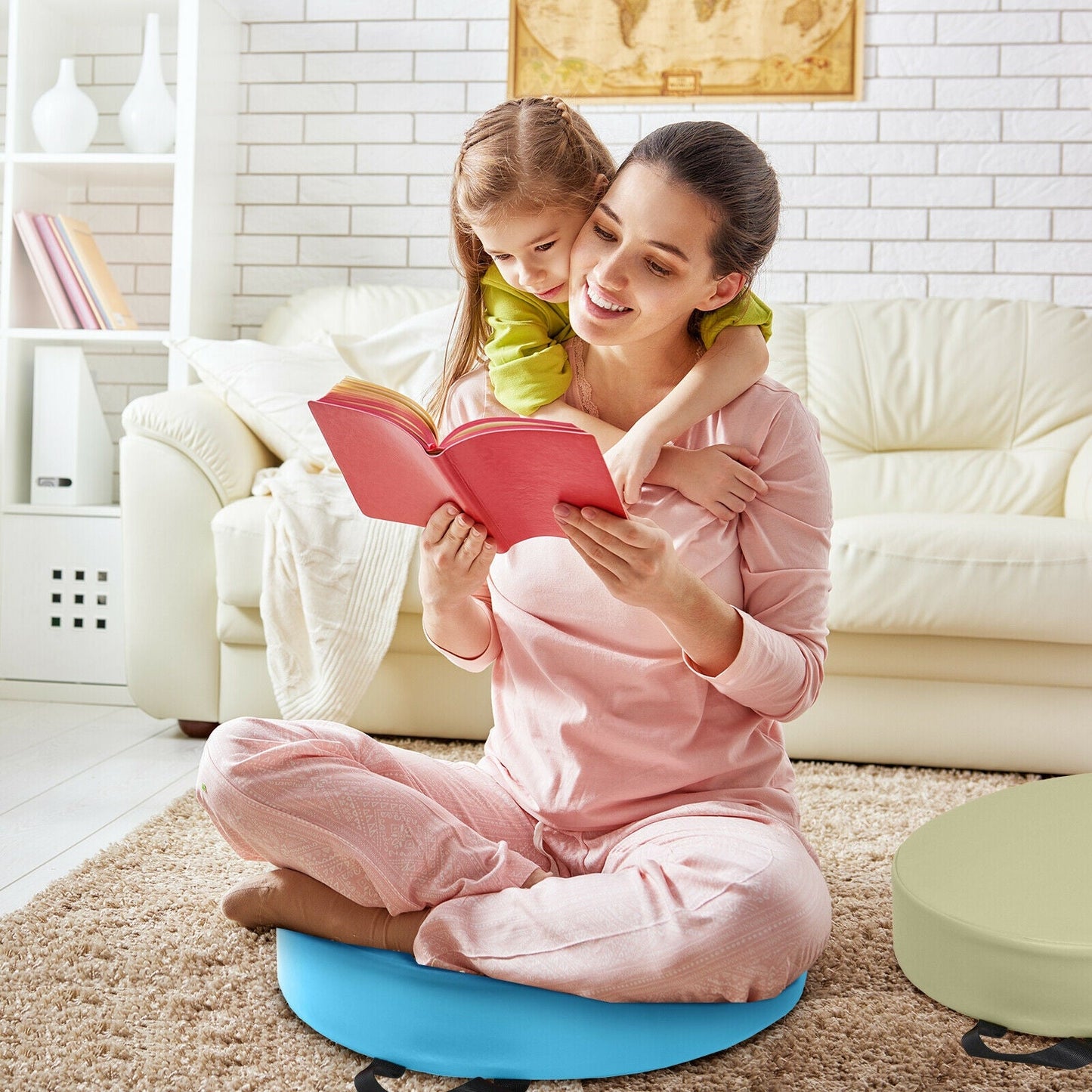 6 Pieces 15 Inch Round Toddler Floor Cushions-Blue