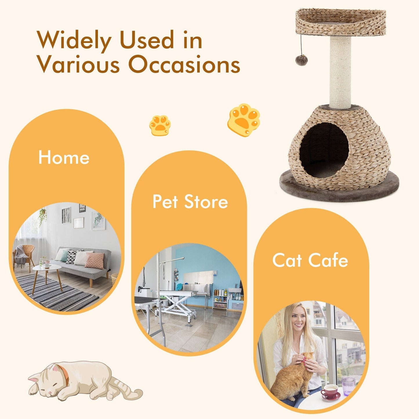 28 Inches Hand-Made Cat Tree Tower with Jump Platform-Coffee
