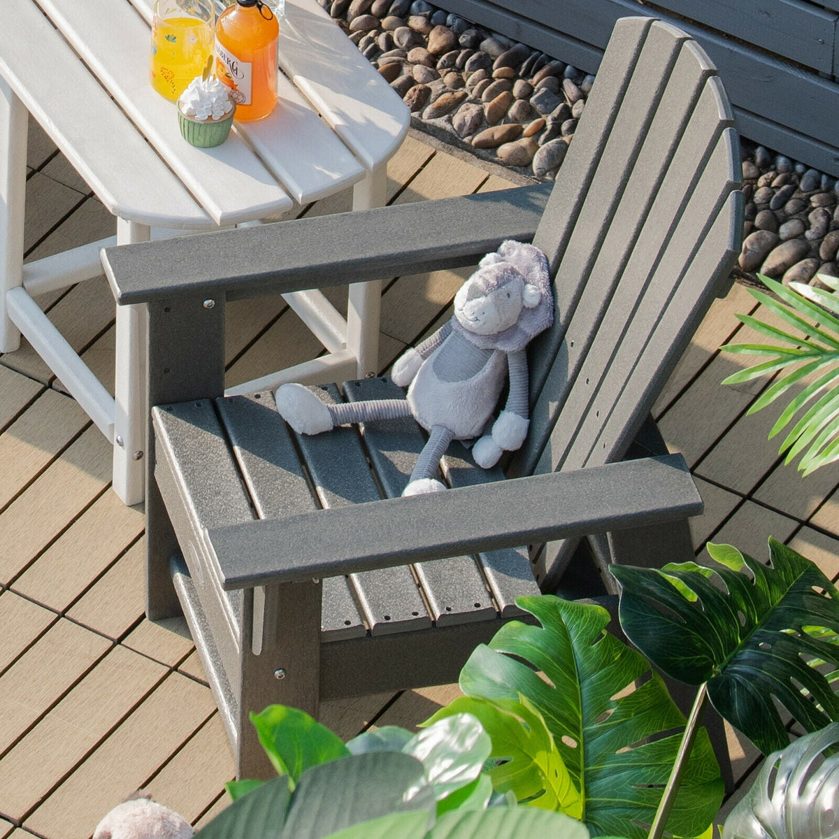 Patio Kids' Adirondack Chair with Ergonomic Backrest-Gray