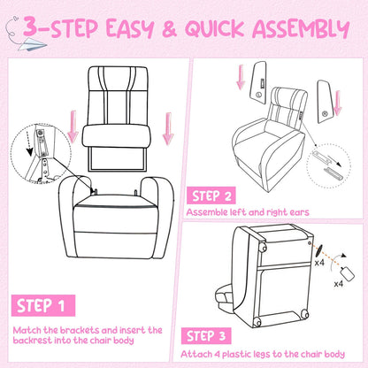 Kids Recliner Chair with Side Pockets and Footrest-Pink