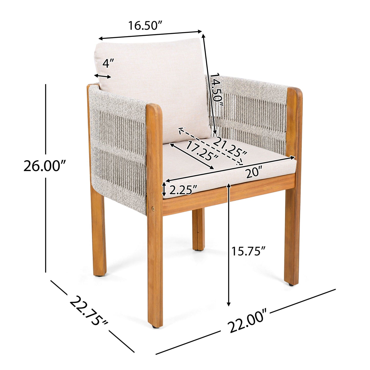 7 Piece Outdoor Dining Set With Table And 6 Chairs - Beige / Teak / White