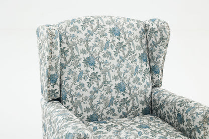 Modern Accent Chair with Retro Wood Legs and Floral Design