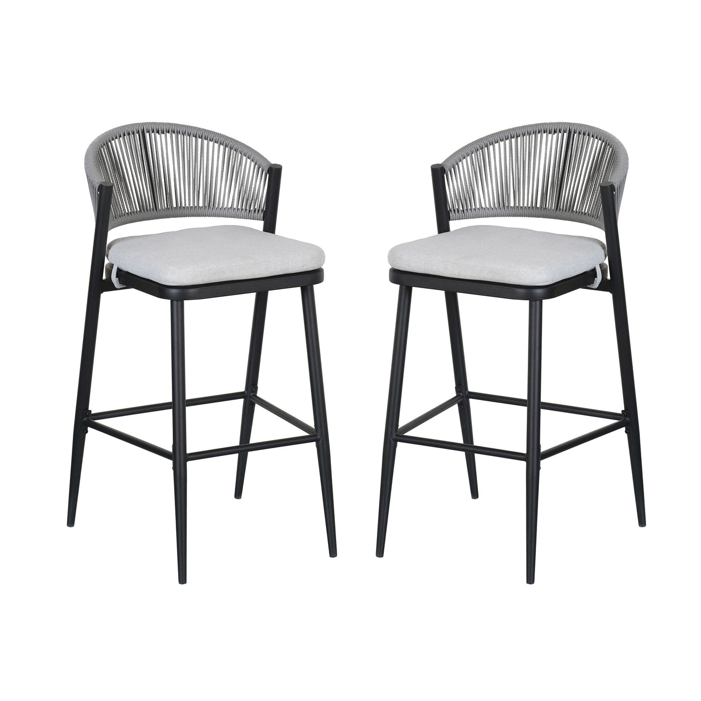Outdoor Bar Height Metal Frame Counter Stools with Scallop-Shaped Backrest & Water-Resistant Cushions