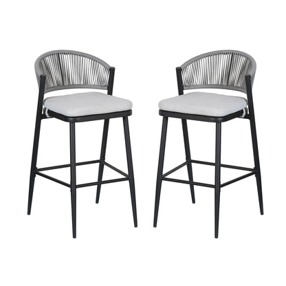 Outdoor Bar Height Metal Frame Counter Stools with Scallop-Shaped Backrest & Water-Resistant Cushions