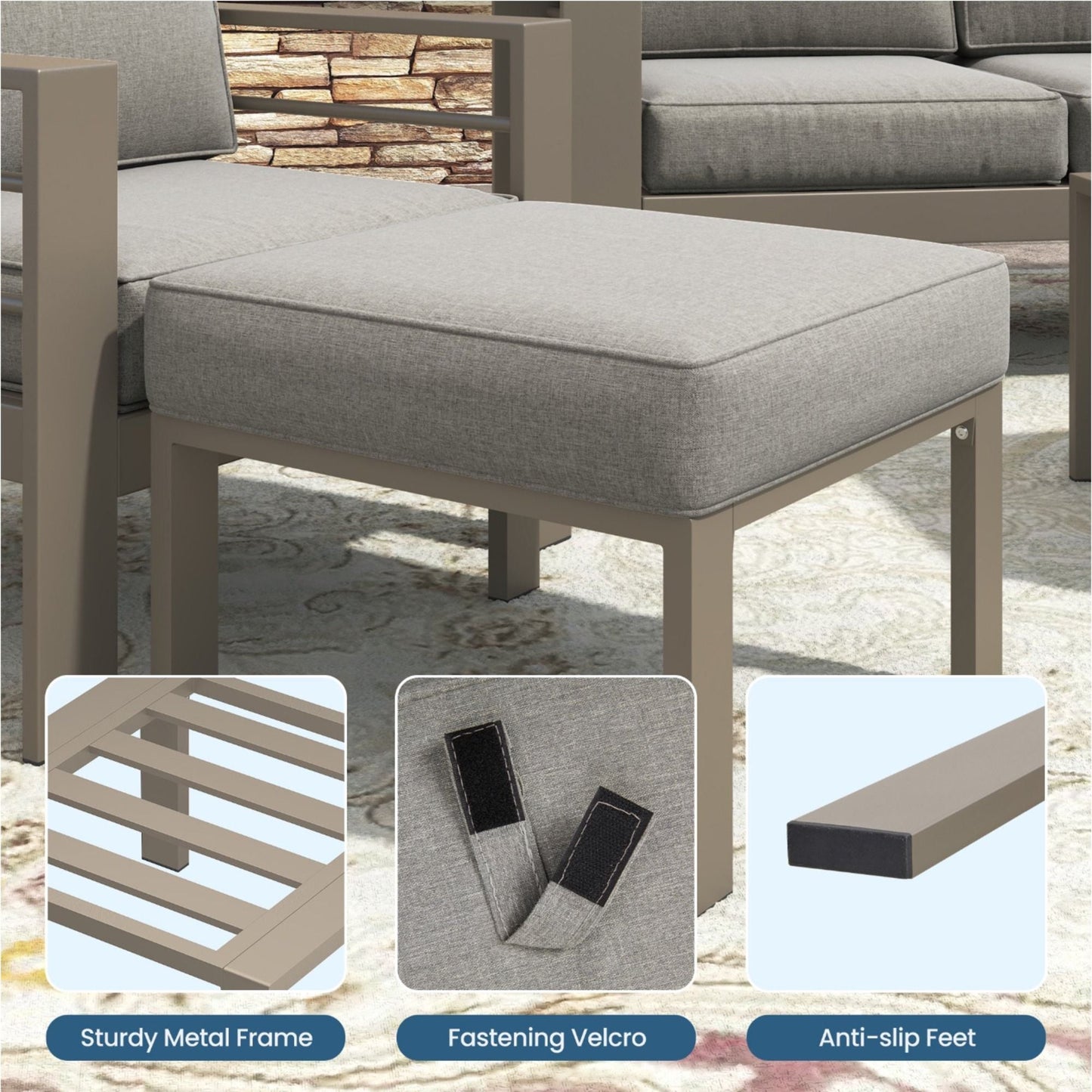 All-Weather Patio Ottomans With Thick Cushions (Set of 2)