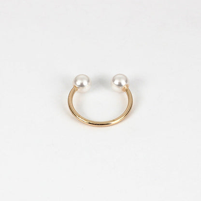 925 Sterling Silver Pearl Open Ring Double Pearl Adjustable Ring for Women Girls