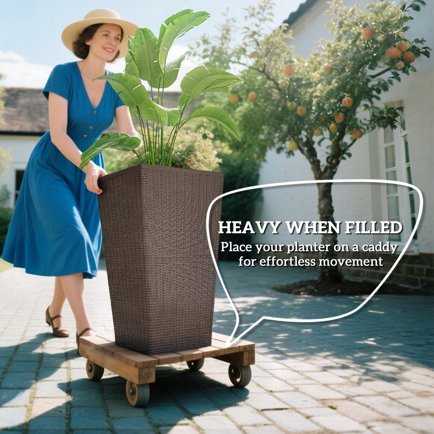 Outdoor Flower Plant Pots, Set of 3 Tall Planters with Drainage Hole