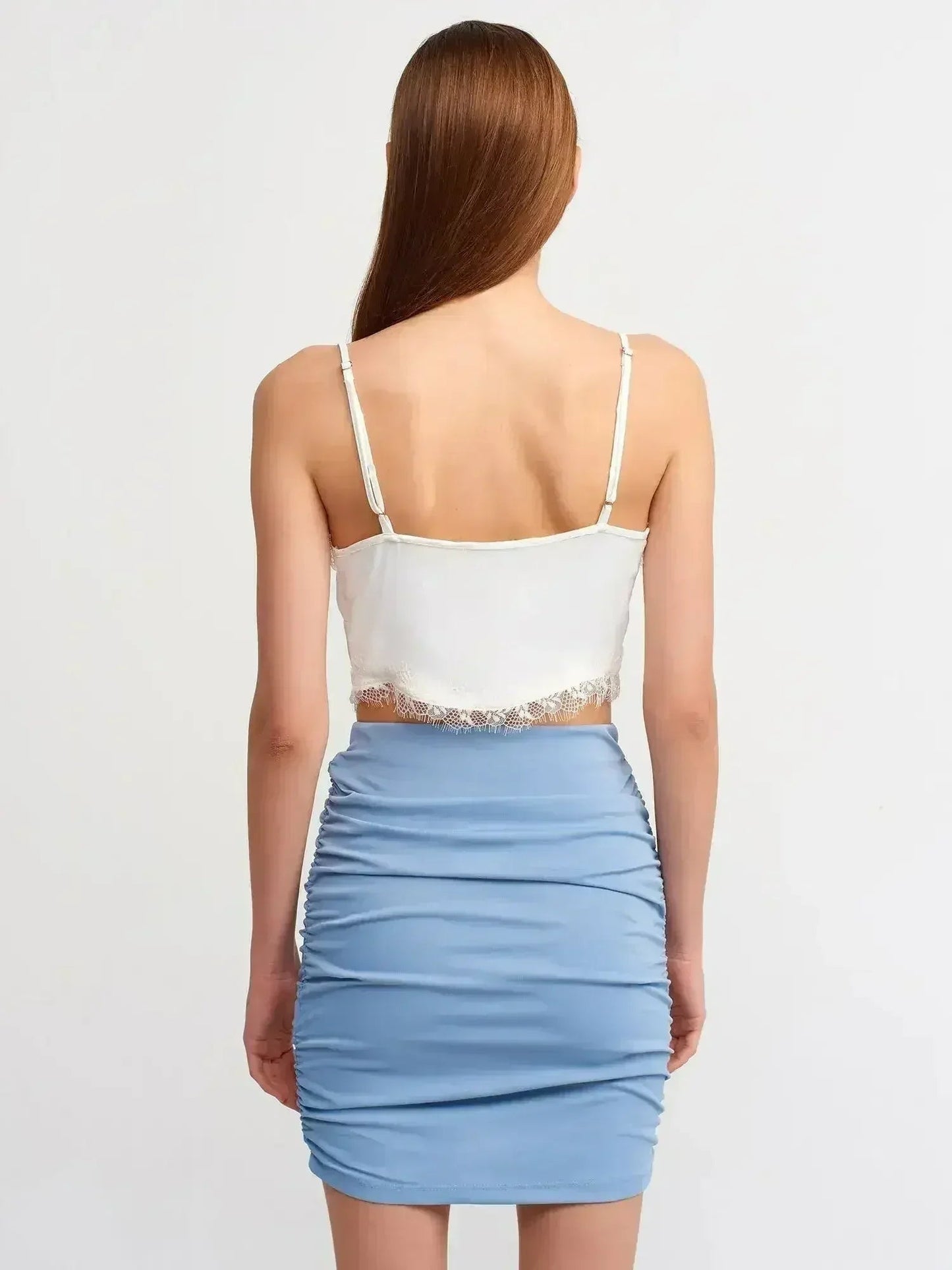 Lace Detail Crop Top | Rayon-Viscose Blend | Feminine Style