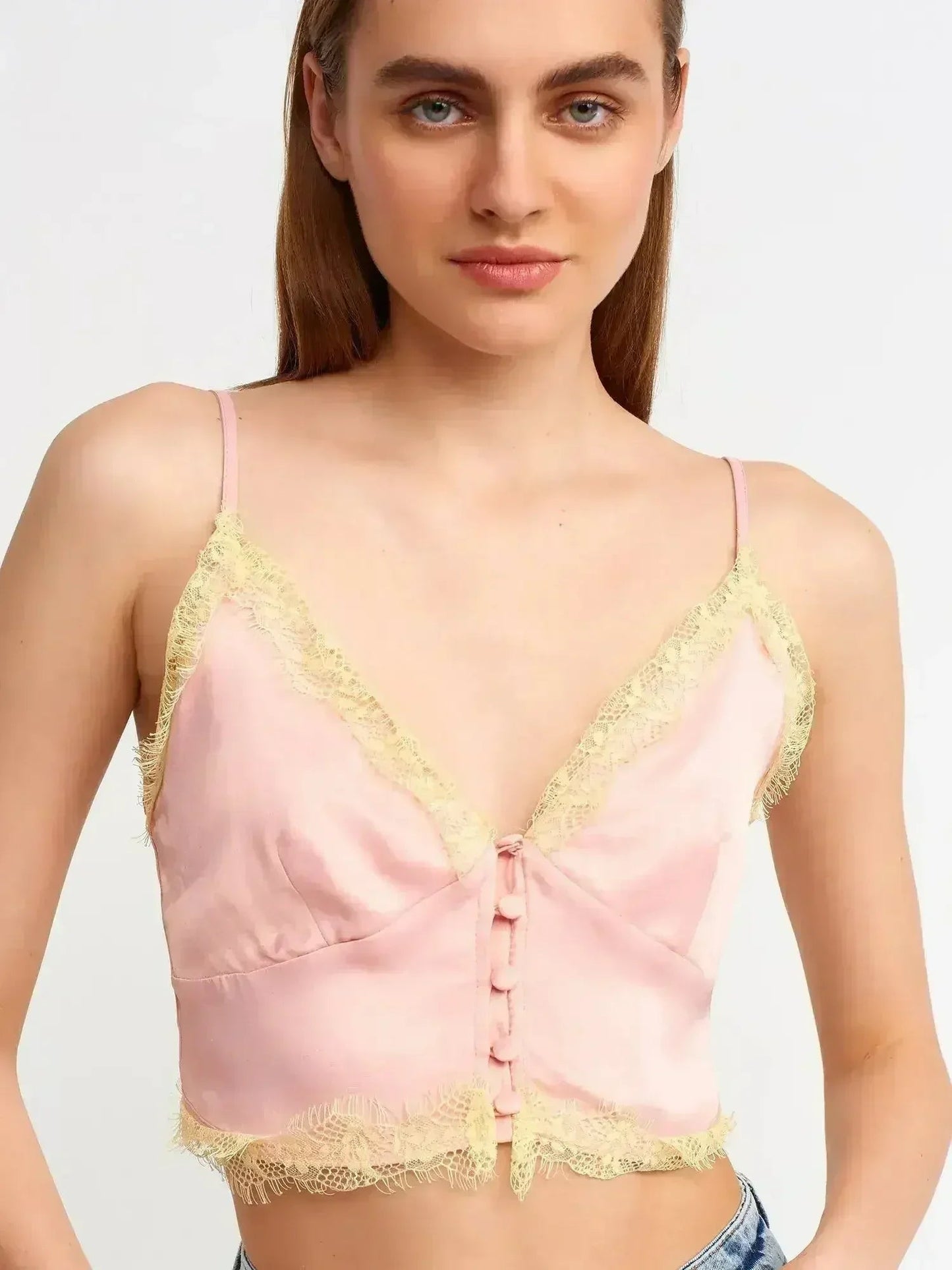 Lace Detail Crop Top | Rayon-Viscose Blend | Feminine Style