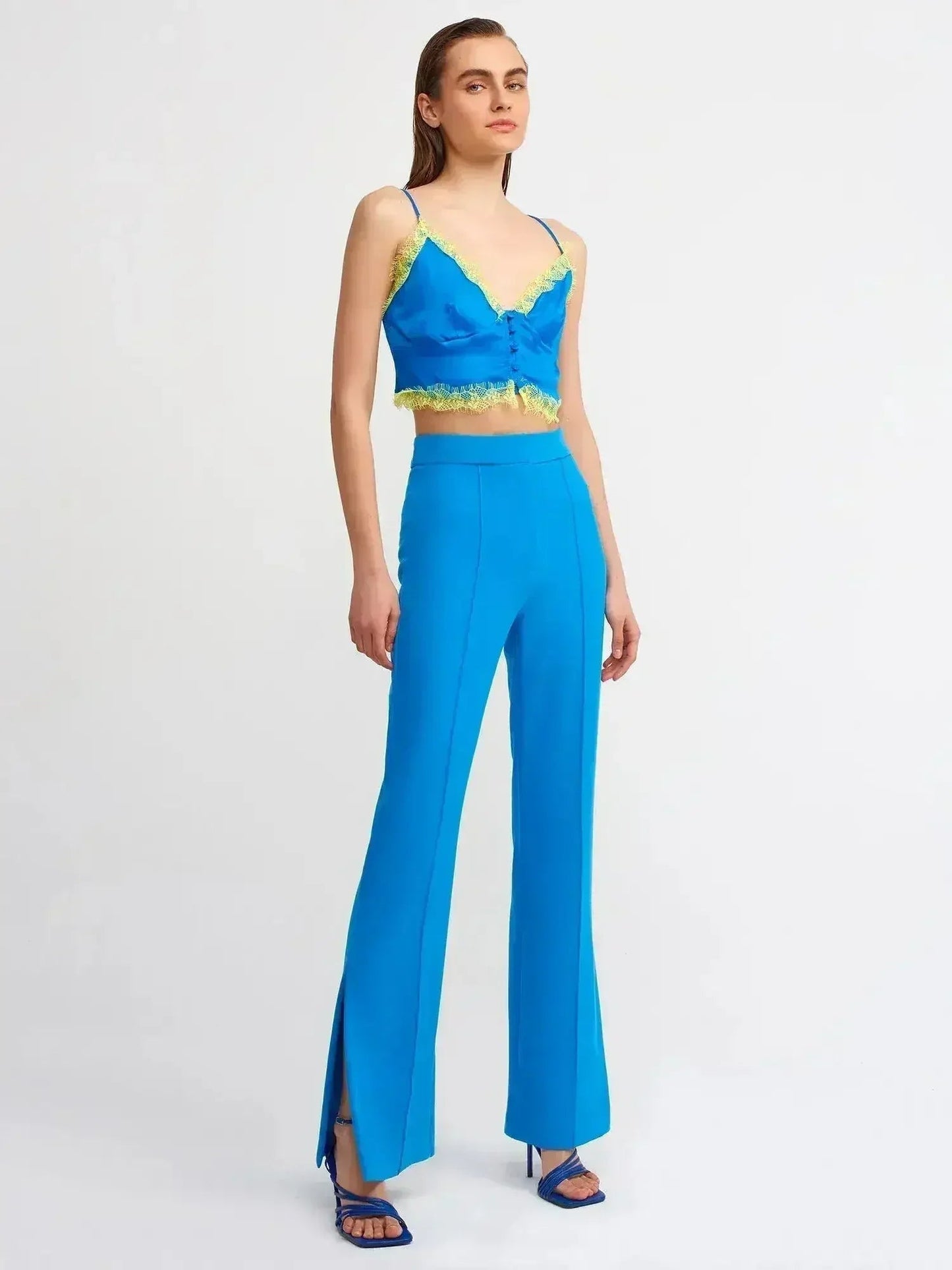 Lace Detail Crop Top | Rayon-Viscose Blend | Feminine Style