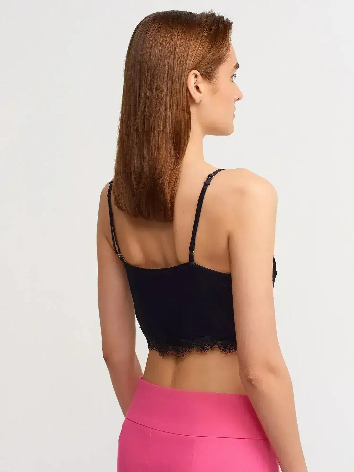 Lace Detail Crop Top | Rayon-Viscose Blend | Feminine Style