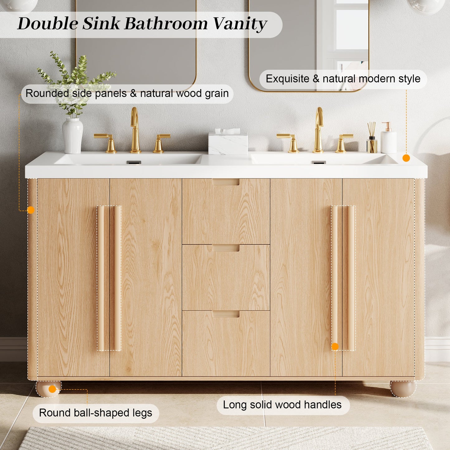 58.3" Bathroom Vanity Cabinet Only with Soft-Close Drawers