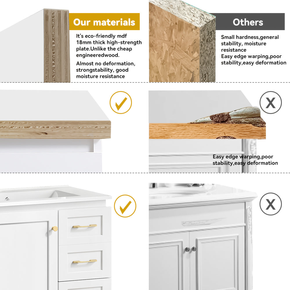 30" White Bathroom Vanity with Abundant Storage
