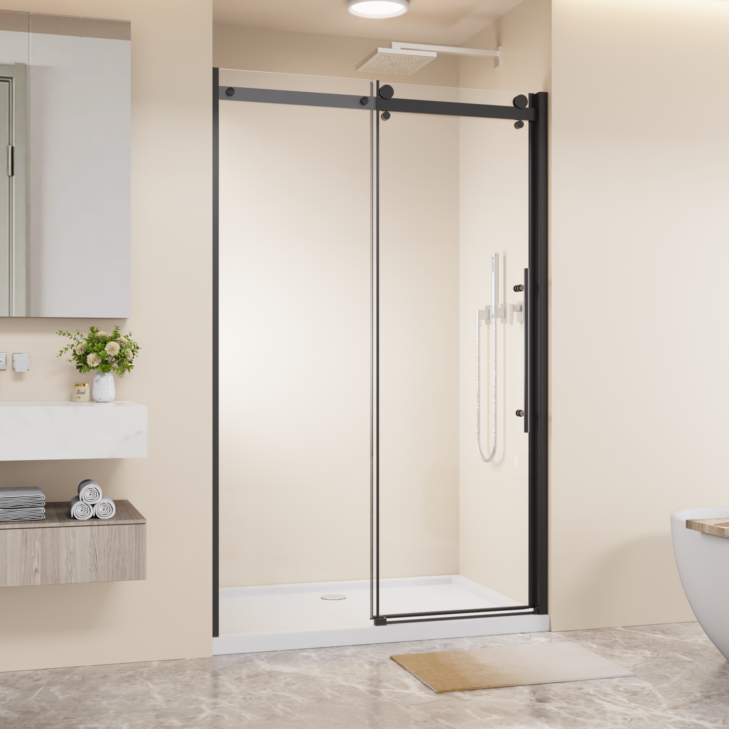 48 in W x 72 in H Frameless Sliding Shower Door